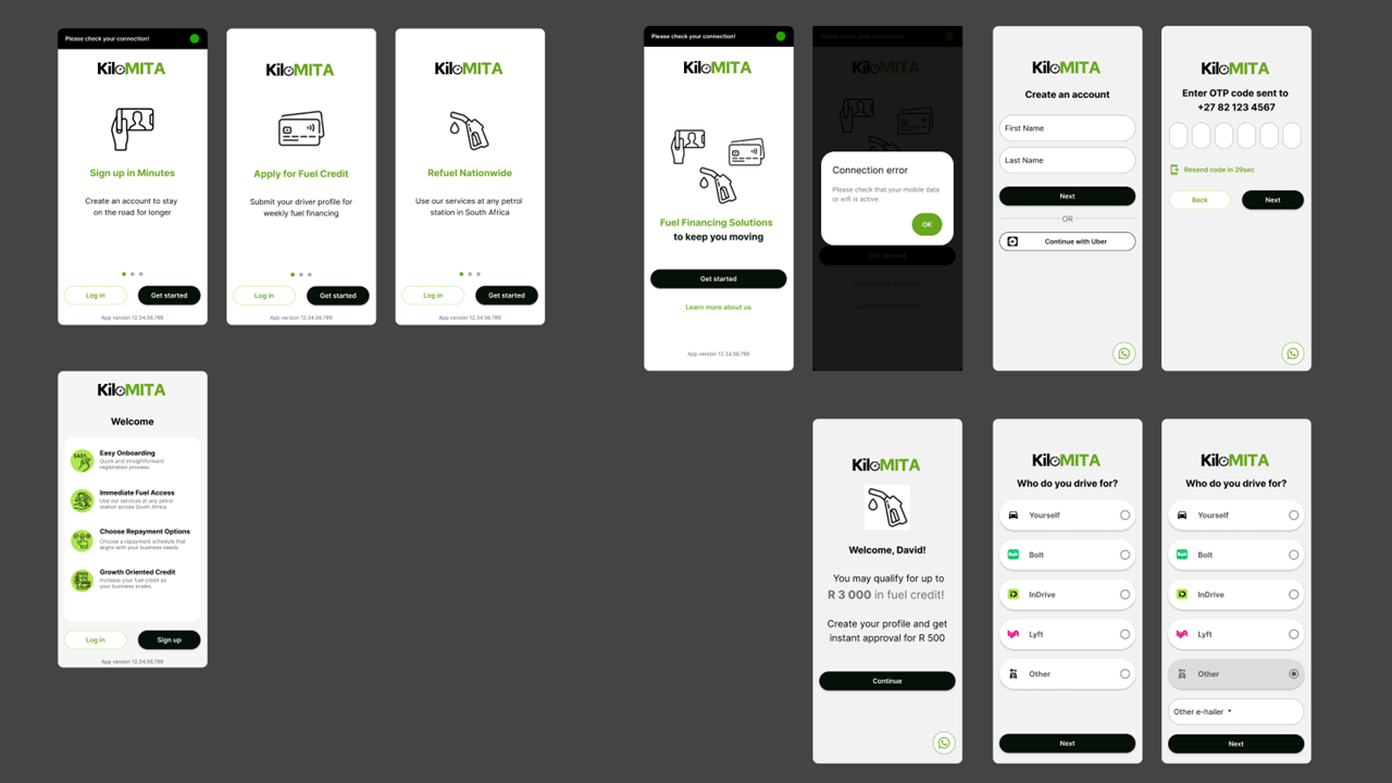KiloMITA In-App Onboarding Screens for Uber Integration